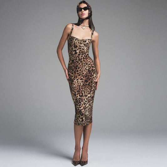 Body-hugging Sexy Leopard-print Slip Dress