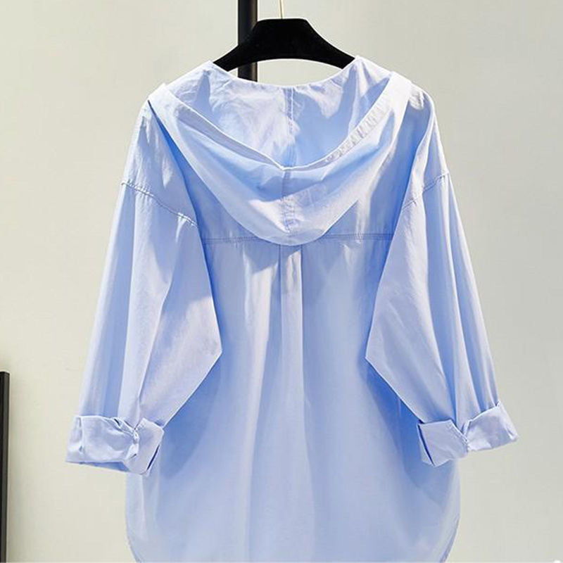 Hooded Pure Cotton Shirt Thin Women's Casual Sun-proof Coat