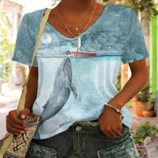 Kortærmet V-hals T-shirt Dametøj