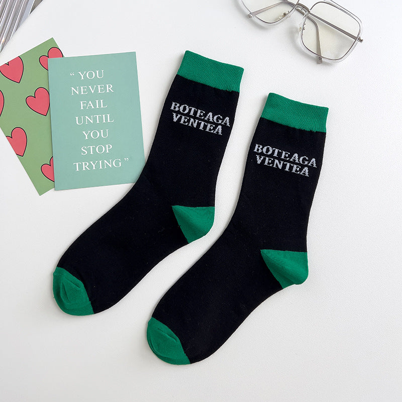 Green Women's Sports Stockings Japanese Big C Letter