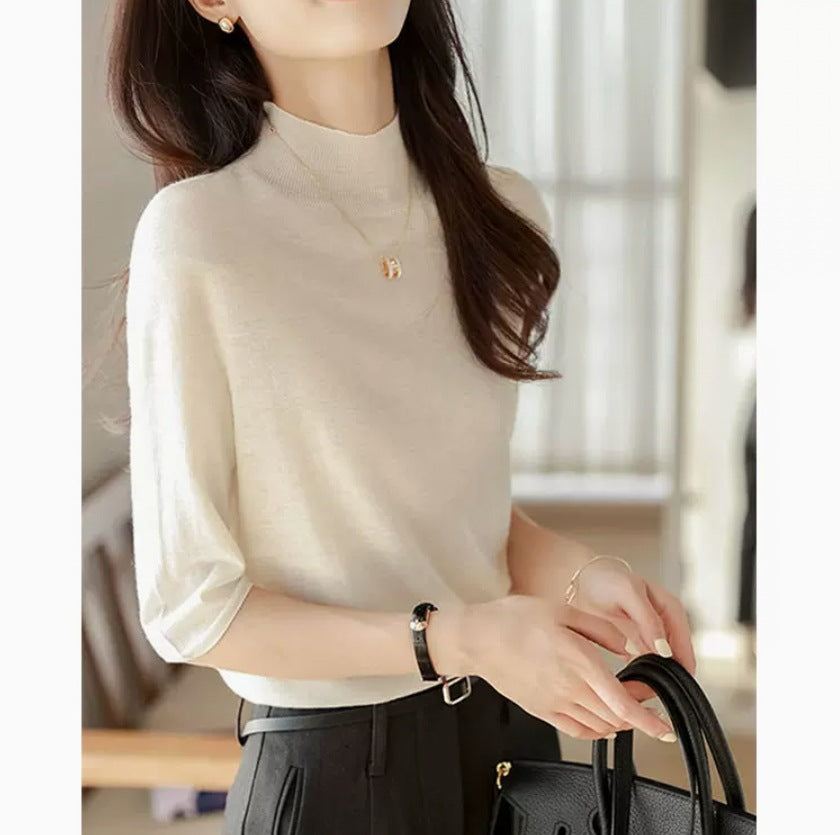 Women's Mid-sleeve Top, Base Layer, Thin Sweater