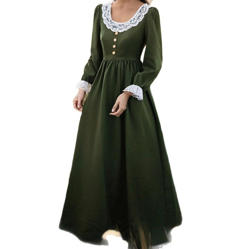 Lace-trimmed Long-sleeve Maxi Dress For Women