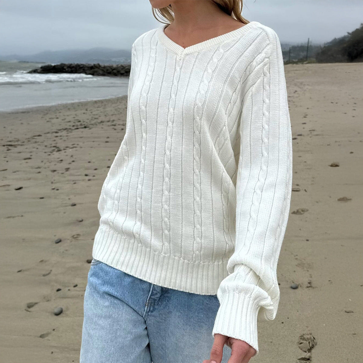 Ensfarvet ulden basis sweater til kvinder