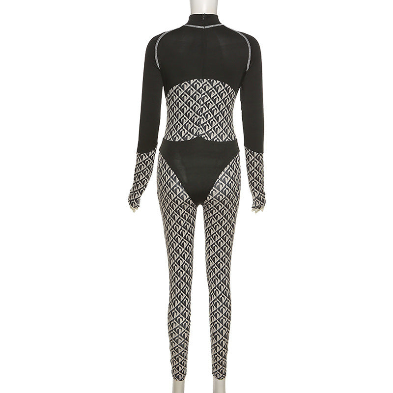 Spliced High-waist Tight-fitting Sports Fitness Jumpsuit