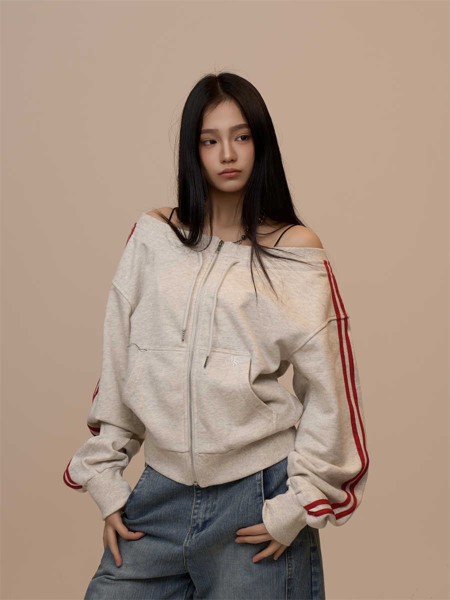 Off-shoulder langærmet sweater, dametoptøj, slim-fit sportstop
