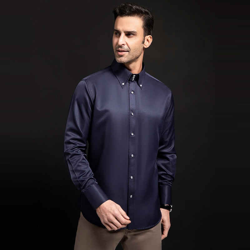 SpringAutumn New Crystal Button Plain Men's High-neck Shirt