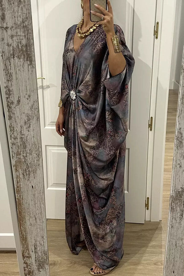 Women's Fashionable Printed Batwing Sleeve Midi Dress