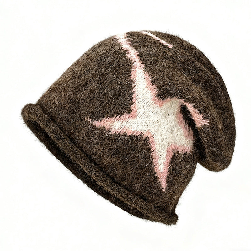 Japanese-style Harajuku Street-styled Edgy Star-knit Beanie