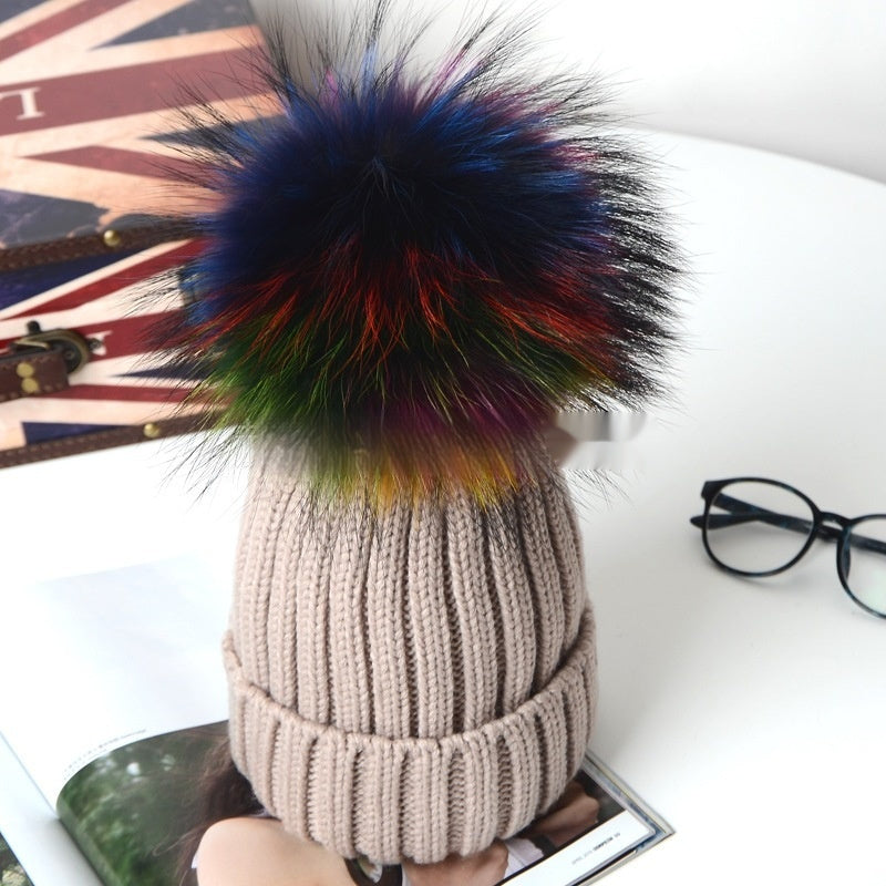 Autumn And Winter Pom-pom Wool Hat Raccoon