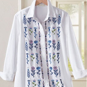 Womens Long-sleeve Shirt With A Simple Floral Print Top