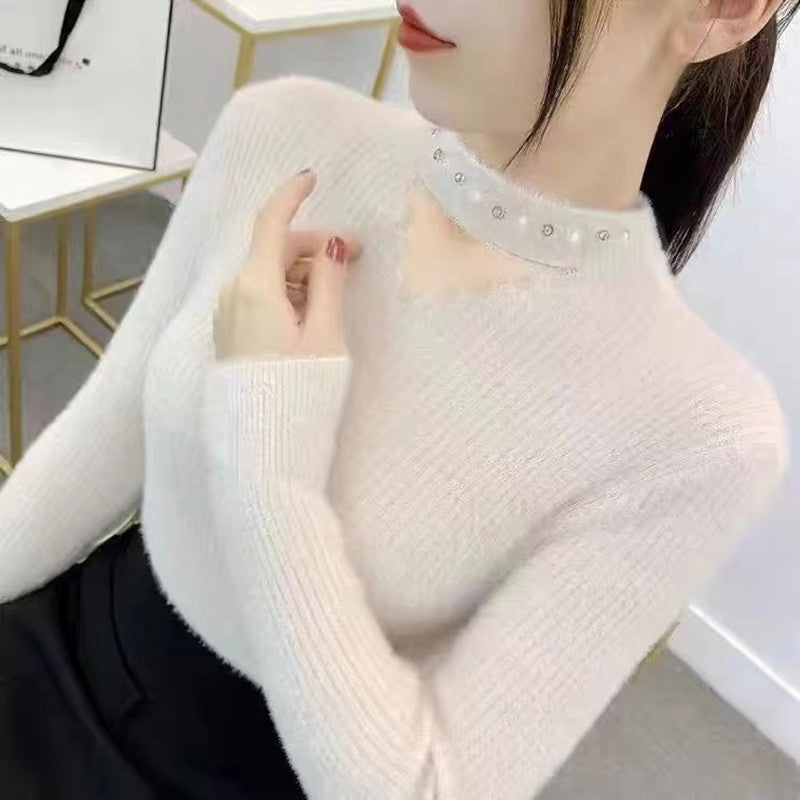 Lace Collar Hollow-out Rhinestone Pullover Sweater
