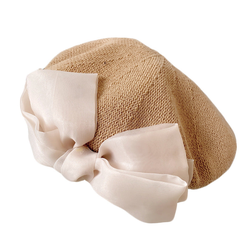 Big Bow Beret Women's Breathable Knit Hat