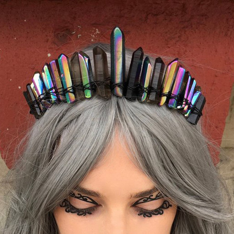 Handmade Natural Color Plated White Crystal Crown