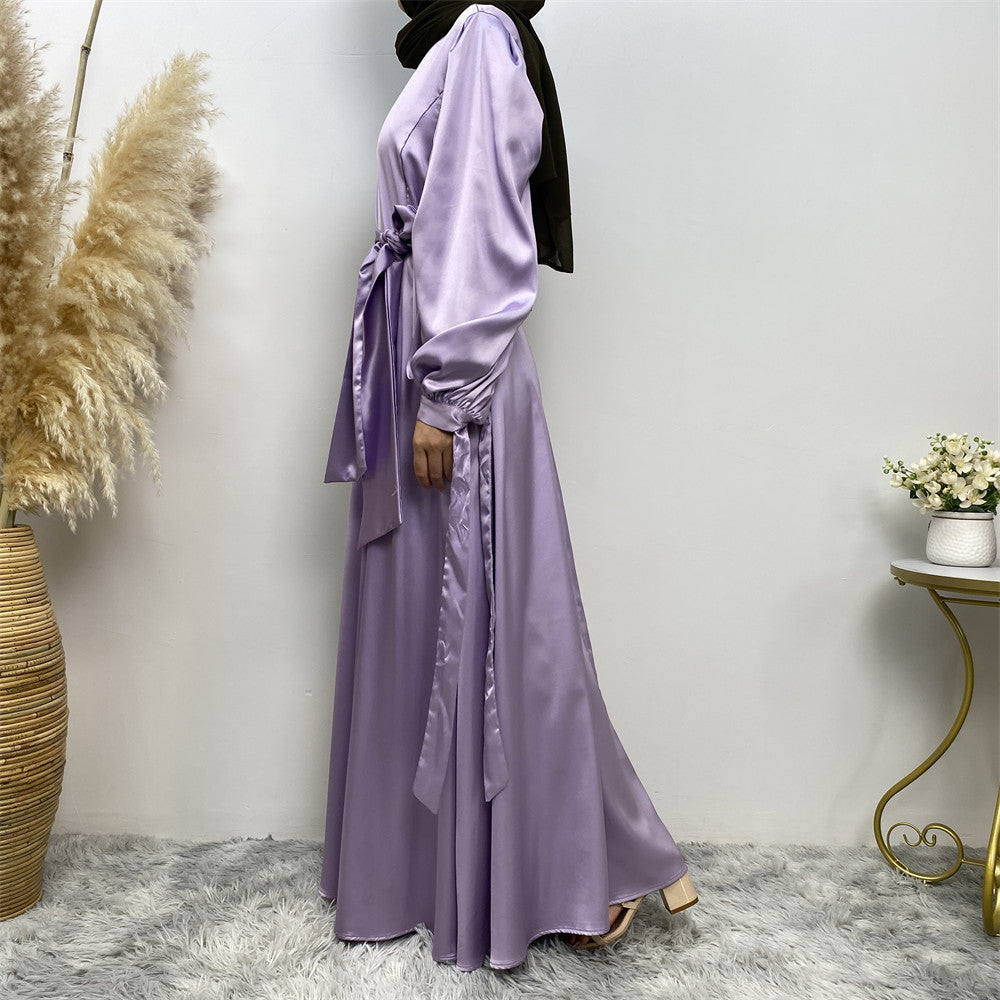 Thick Satin Lace Up Sleeves Elegant Dress