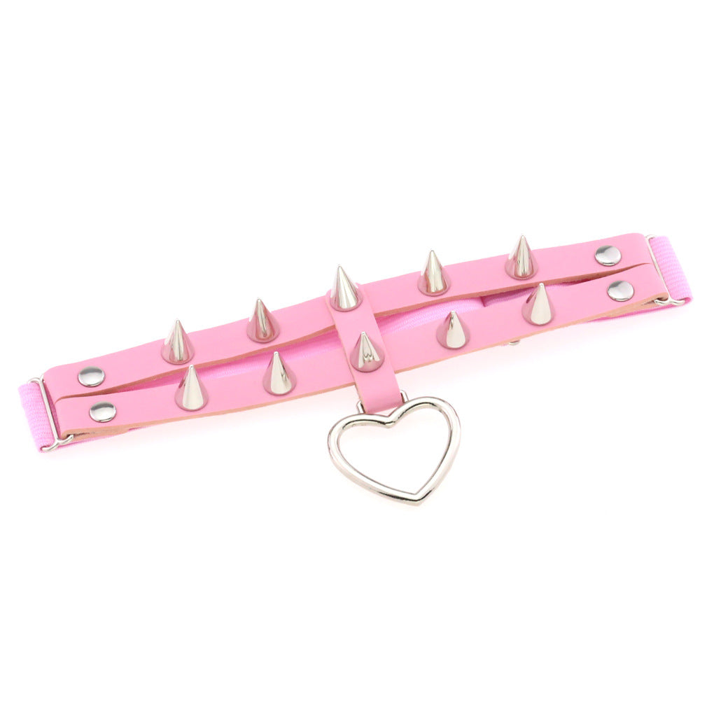 Double Row Spike Rivet Peach Heart Pendant Leg Ring