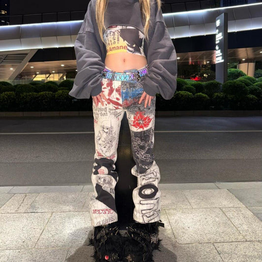 American Spicy Girl Graffiti Print Jeans For Men And Women, New Autumn And Winter Style