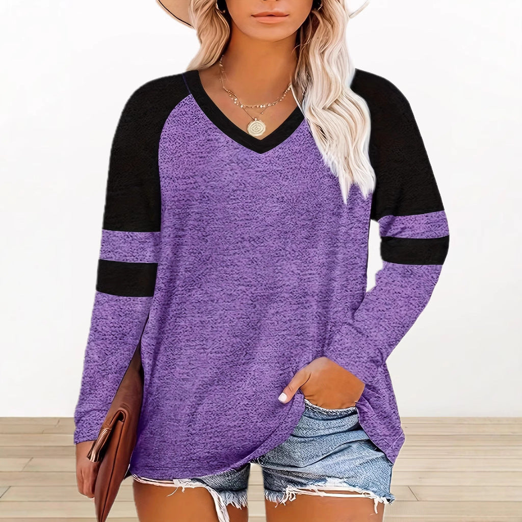 Female Casual V-neck Digital Printing Loose Oversized Long Sleeves
