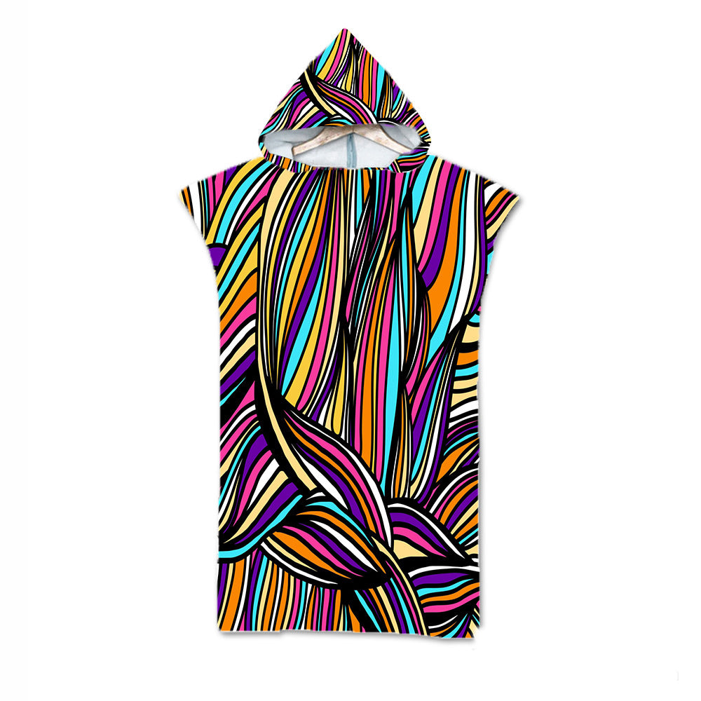 Print Hooded Beach Towel Cape Superfine Fiber