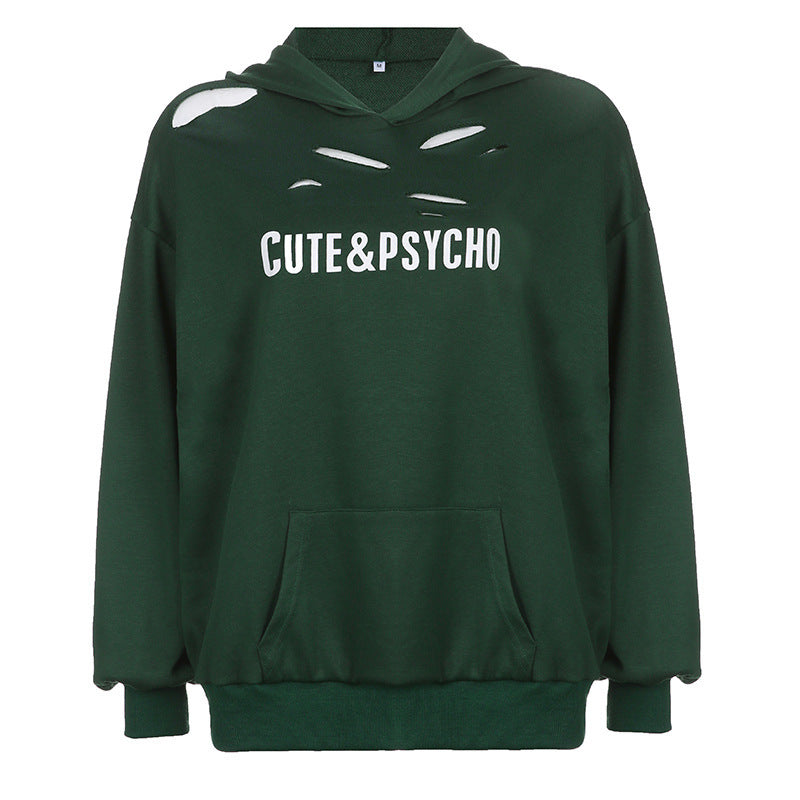 New Women's Personalized Ripped Printed Hooded Sweater