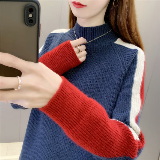 Contrast Color Beautiful Knitted Bottoming Shirt For Women