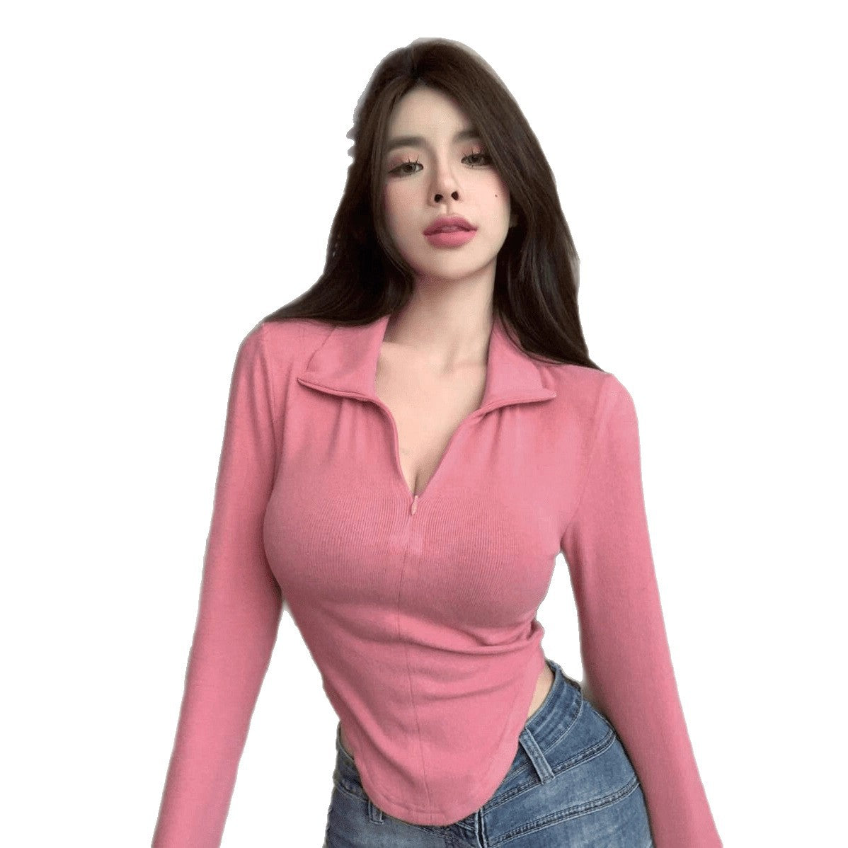 Slim Fit Long-sleeved T-shirt Women's Stand Collar Top