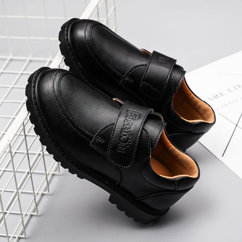 Boys Black Leather Show Children's Black British Style Student Shoes