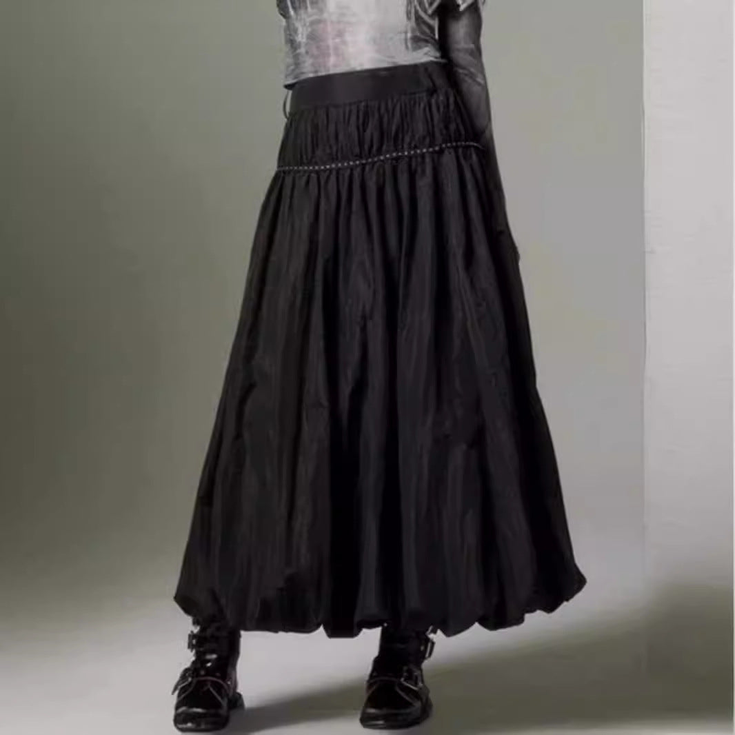 Simple Temperament Pleated High Waist Long Bud Skirt Solid Color