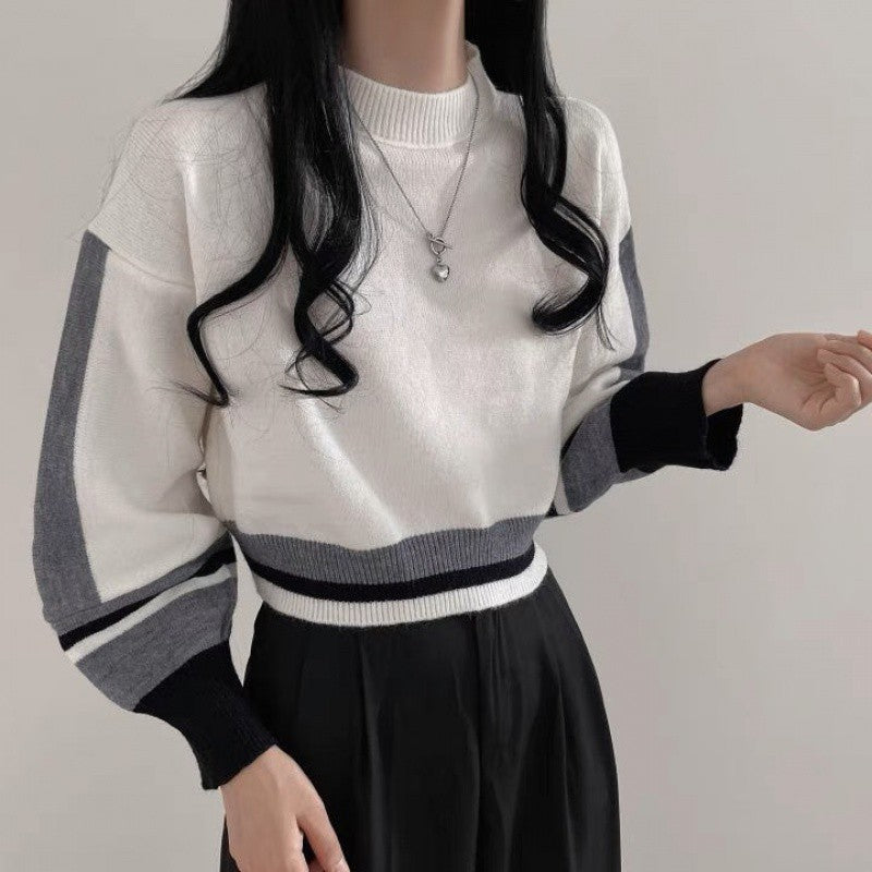 Sweater til kvinder med korte lygteærmer, løs og afslappet stil