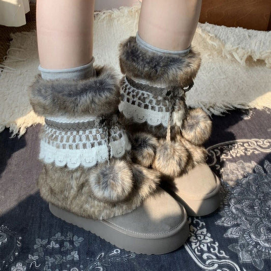 Retro Chunky Brown Boots With Fleece-lined Ankle Boots