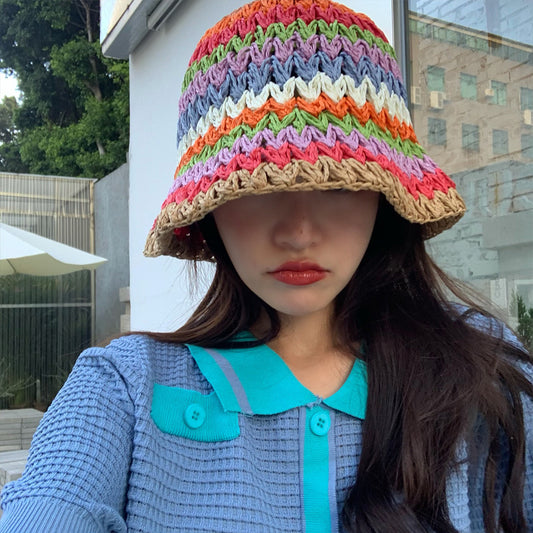 Women's Summer Hollow Color Woven Straw Hat