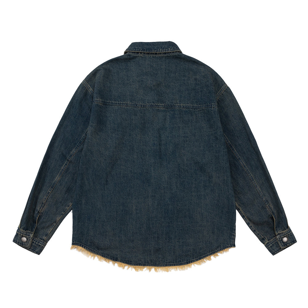 Style Personalized Pocket Design Frayed Cat Beard Shirt Jacket