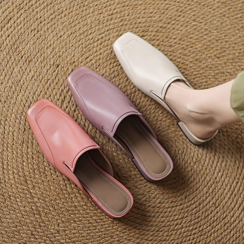 Flat, Outerwear-friendly 3cm-heeled Mule Shoes With A Chic Square Toe