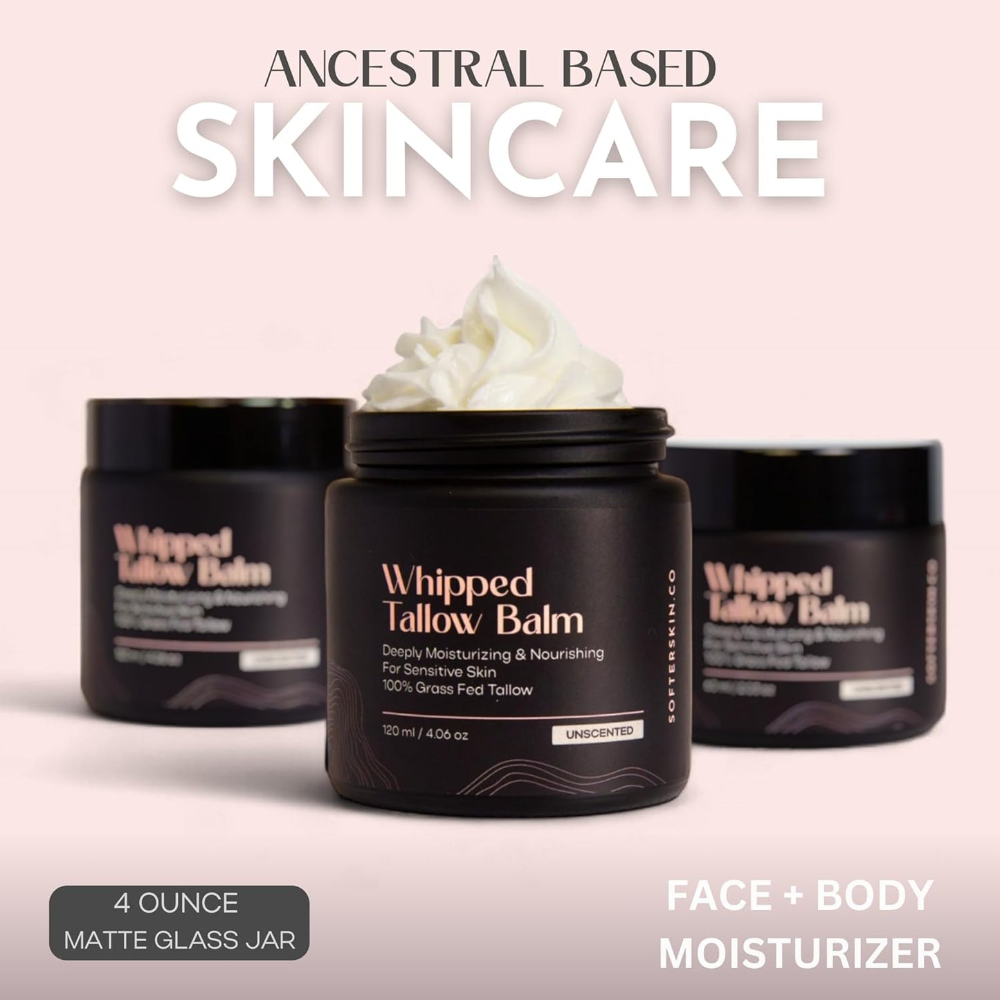 Beef Tallow for Skin (Unscented 4 Oz) - Whipped Tallow Balm for Face and Body - Natural Moisturizer for Sensitive Dry Skin - Handmade Body Butter Lotion - 100% Grass-Fed - Gentle Skincare