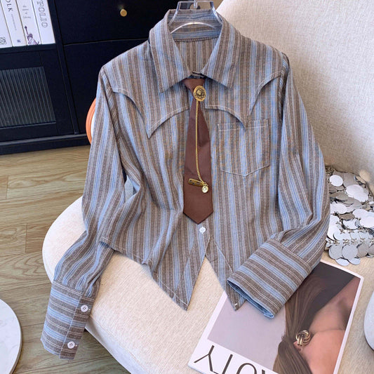 Striped Shirt For Women Spring Autumn Underwear Irregular Cinched