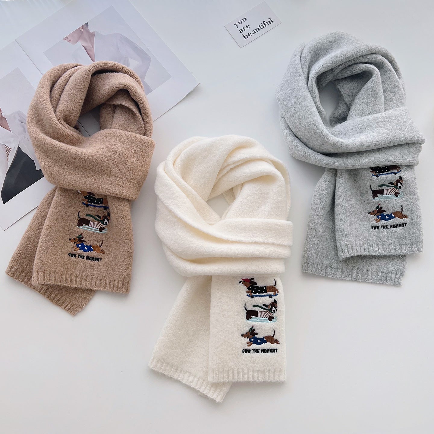 Sausage Dog Embroidered Scarf For Men And Women
