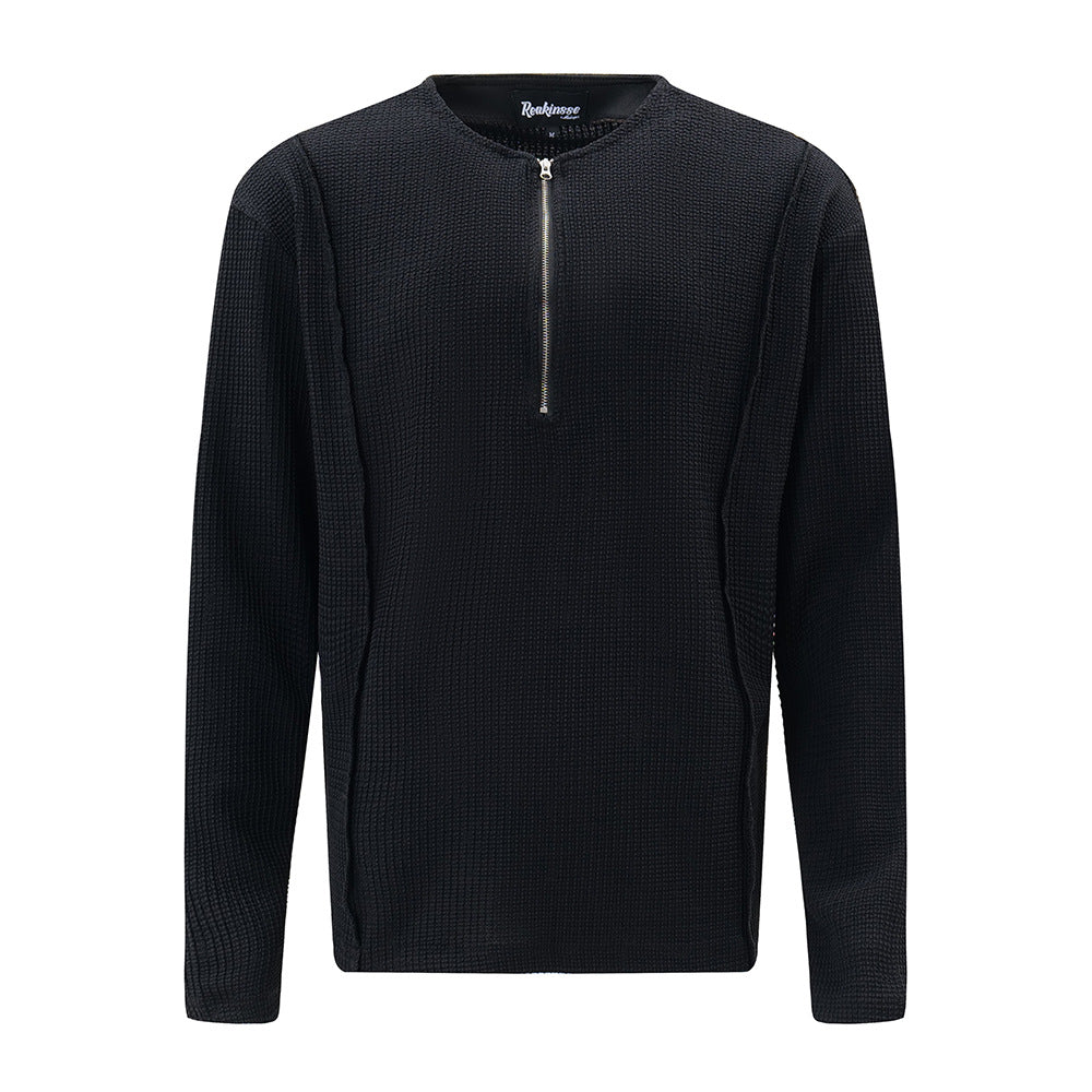 American Style Street Fashion Solid Color Stitching Edging Knitwear Long Sleeve