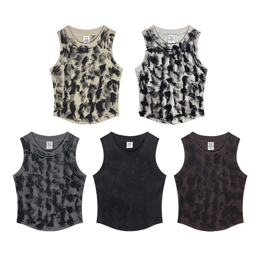 European And American Old Sports Women's Vest Washed Mud Dyed