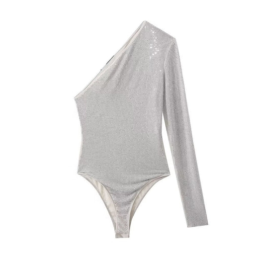 Bright Silk Net Asymmetric Slim-fit Jumpsuit