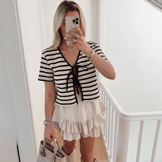 Women's Striped Tie-dye Spliced Fashion Short Sleeve