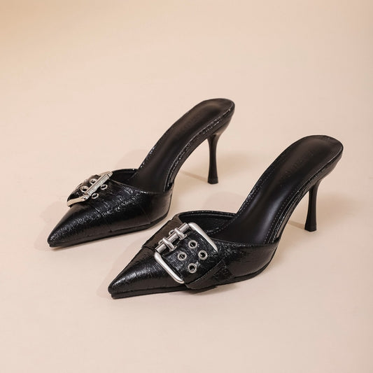 Women's Buckle Decoration Pointed Strap High Heels