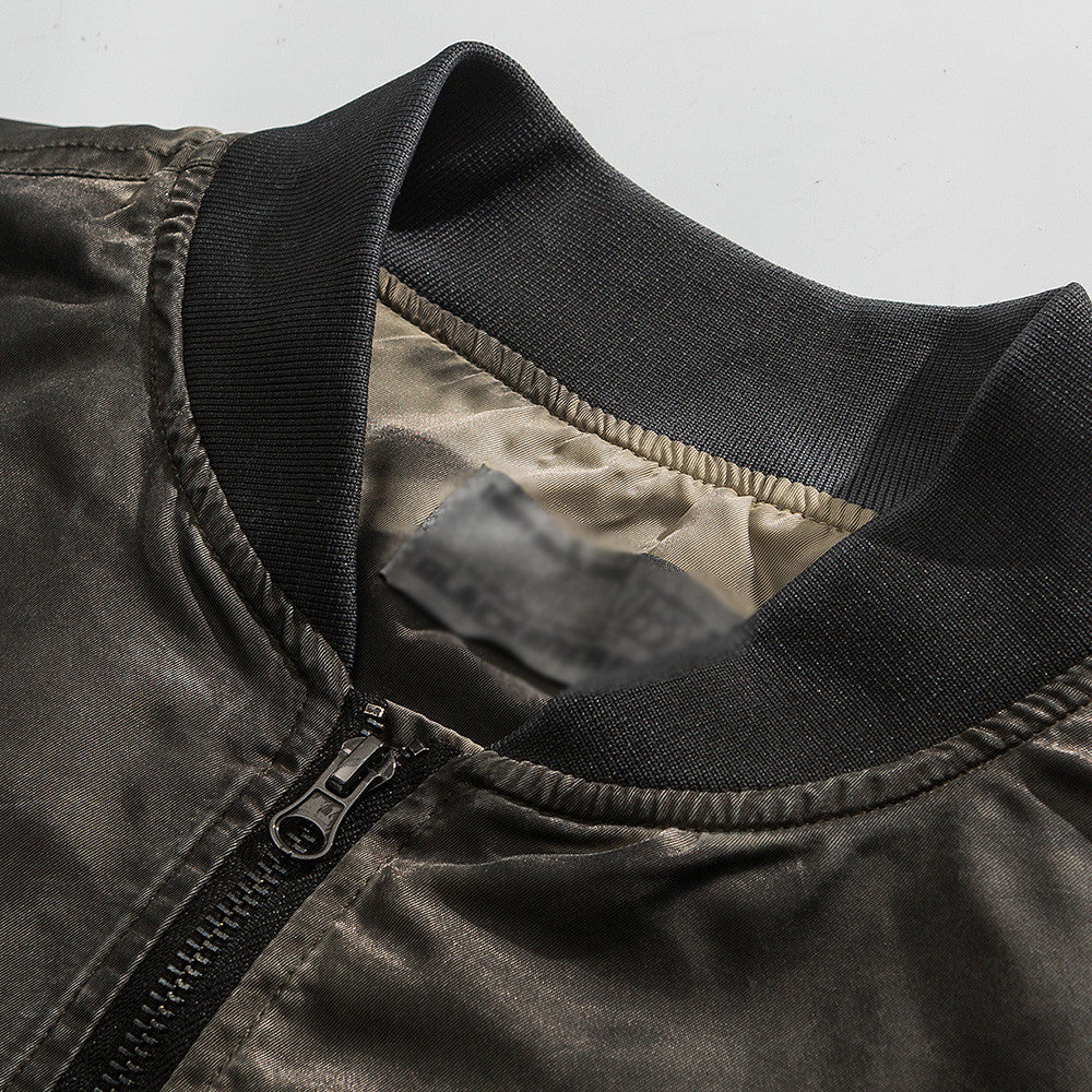 Spray Painting Waste Soil Wind Distressed Dirty Baseball Uniform Jacket For Men