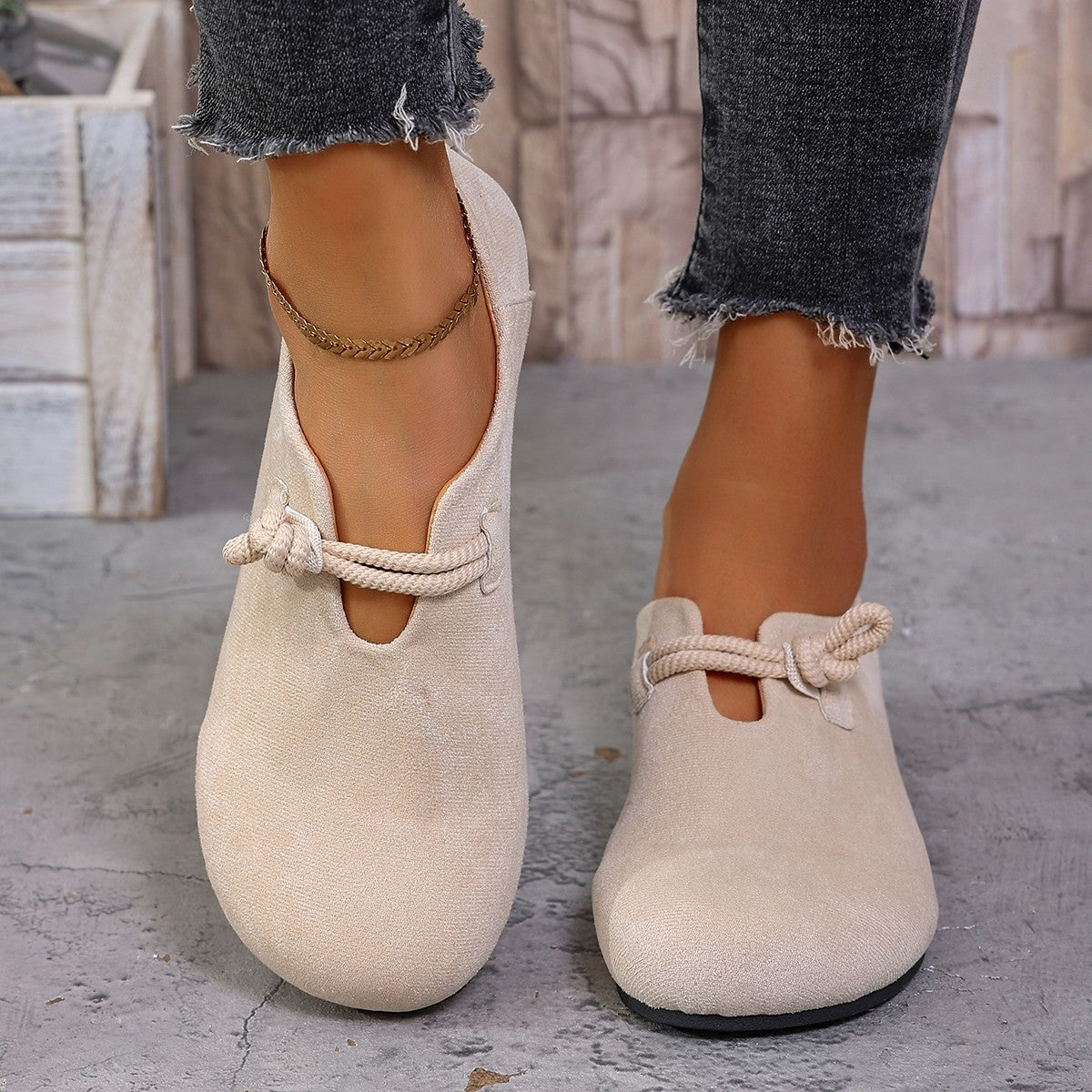 Round Head Slip-on Full-cover Solid Color Flat Shoes