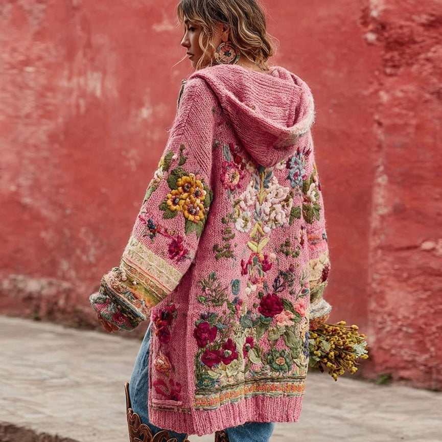 Skin-friendly, Printed, Crew-neck, Loose-fitting Long Sweater Coat