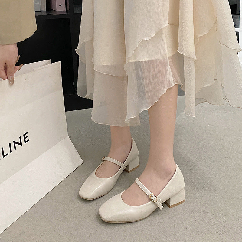 Retro Versatile Square Toe Shallow Cut Single Shoe