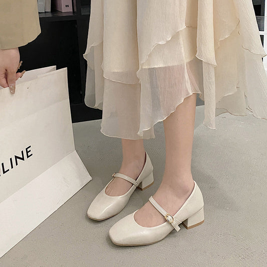 Retro Versatile Square Toe Shallow Cut Single Shoe