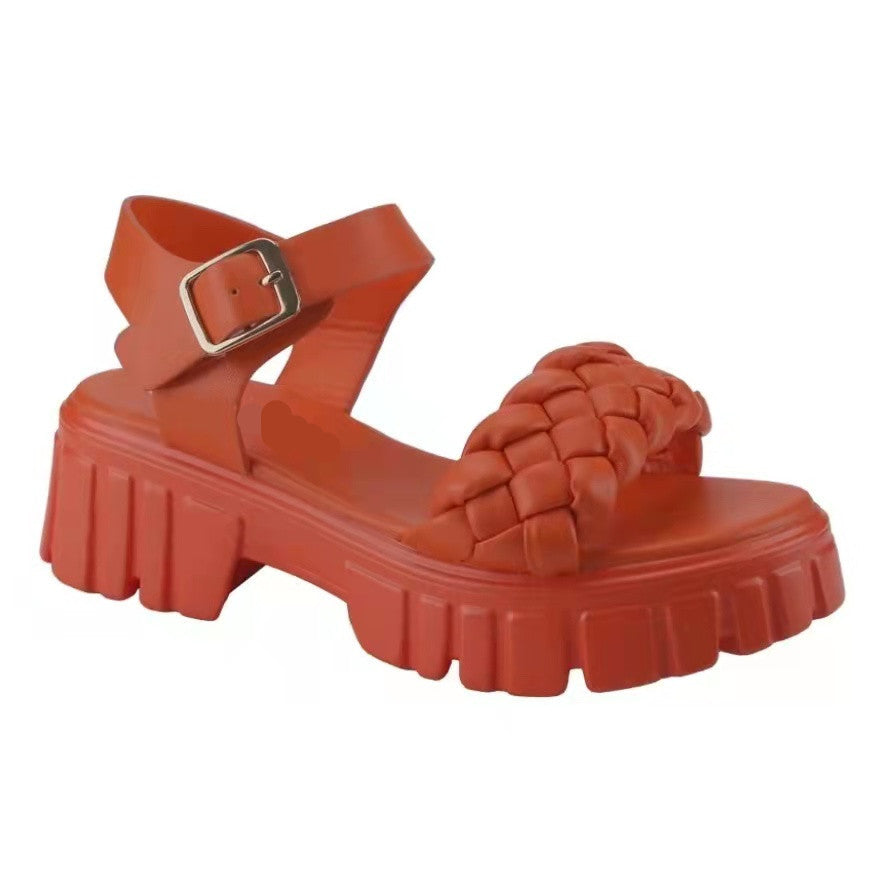 Plus Size Women's Platform Woven Buckle Sandals