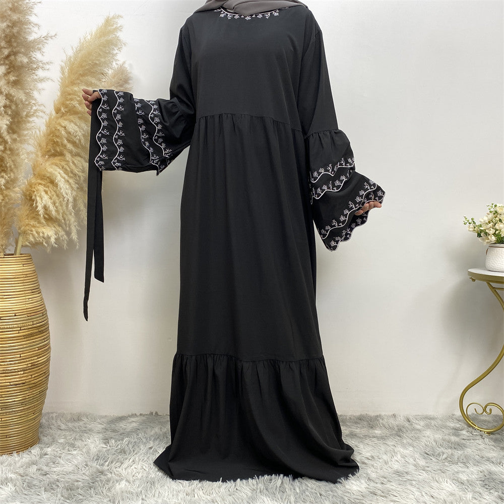 Fashionable Petal Sleeve Dress With Embroidery And Slim Fit