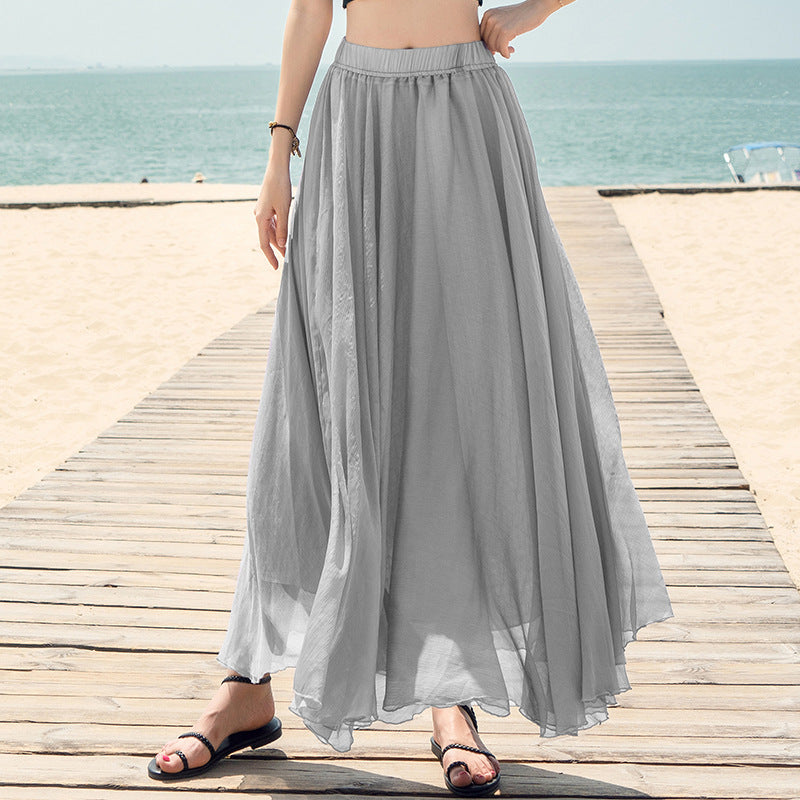 Chiffon Nederdel Stor Svingnederdel Ferie Strandkjole Fe Kjole
