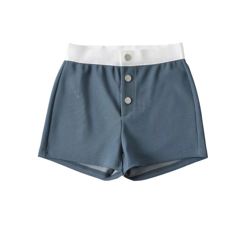 Hot Girl Sweet Cool Style Color Matching High Waist Three-button Casual Shorts Fashion Outerwear Home Wide Leg Hot Pants