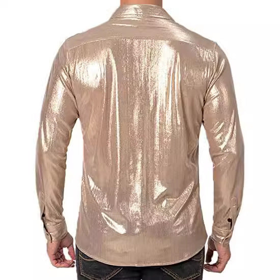 Men's Formal Solid Color Casual Sequin Button-up Shirt